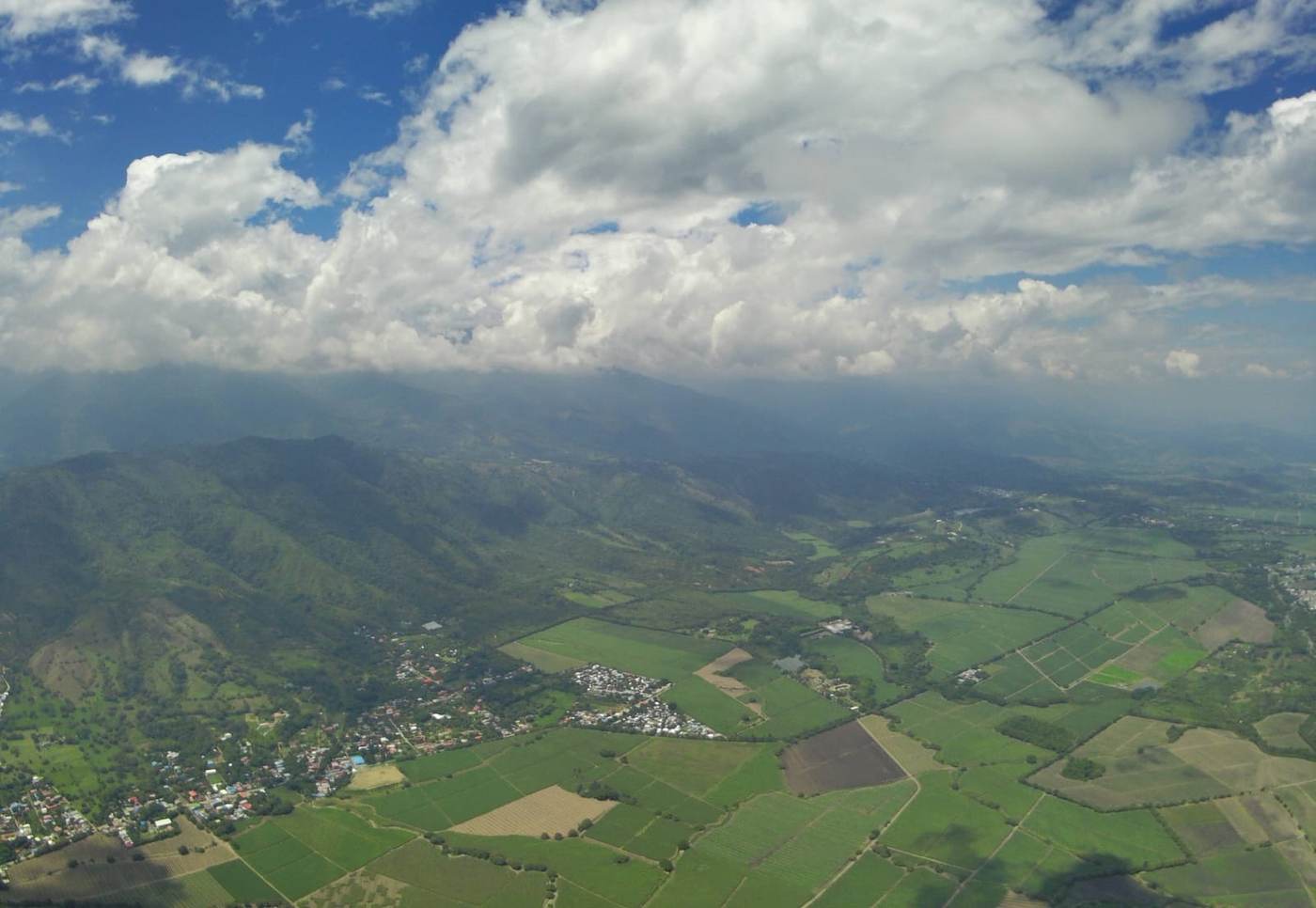 Aerial view of the Cauca Valley from a paraglider